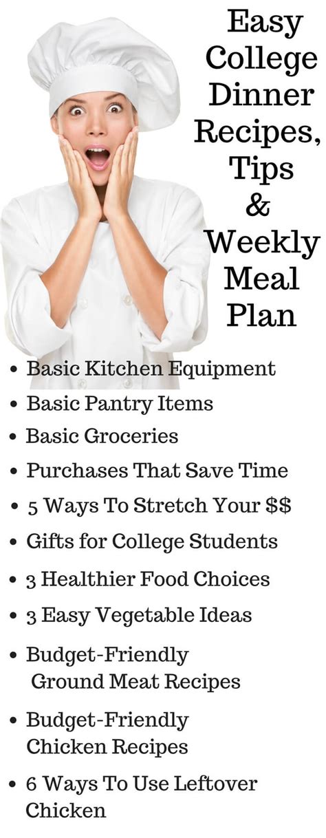 easy college dinner recipes  printable weekly meal plan
