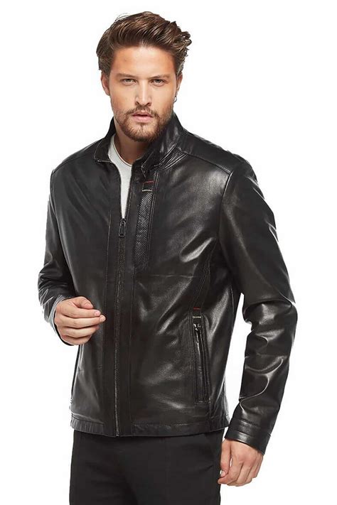 mens  real black leather classic jacket