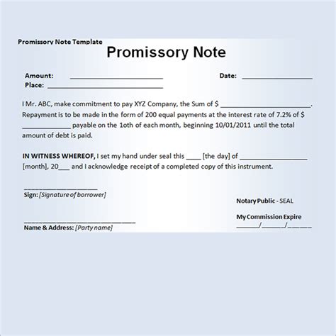 promissory note  template business