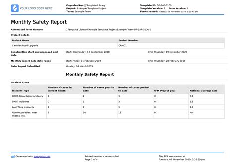 Monthly Safety Report Template Better Format Than Word Or Excel