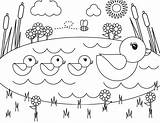 Coloring Spring Pages Pond Ducks Kids sketch template