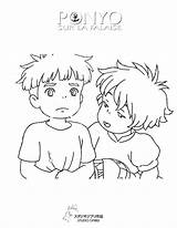 Ponyo Sosuke Ghibli Falaise Colorier Coloringhome Hellokids Imprimé Fois sketch template