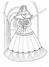 Coloring Dress Long Pages Girls sketch template