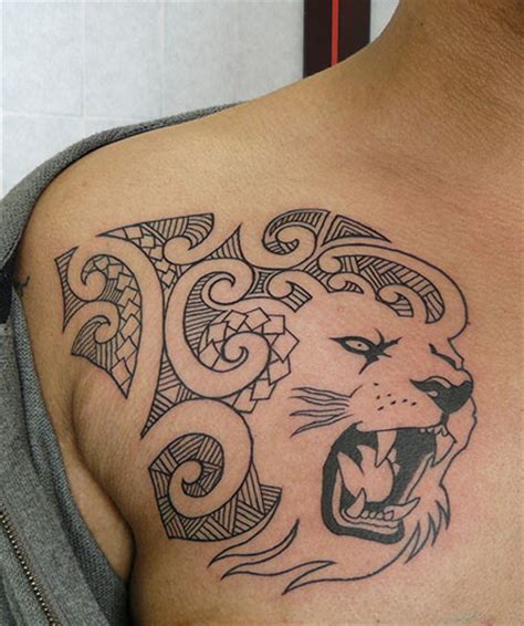 Growling Lion Tribal Tattoo On Shoulder Best Tattoo