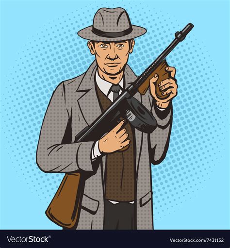 gangster with machine gun pop art style royalty free vector
