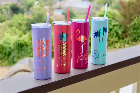 Personalized Vacation Tumbler With Straw Stainless Steel Skinny Cups