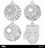 Christmas Decorations Coloring Styled Zentangle Lines Alamy Clean sketch template