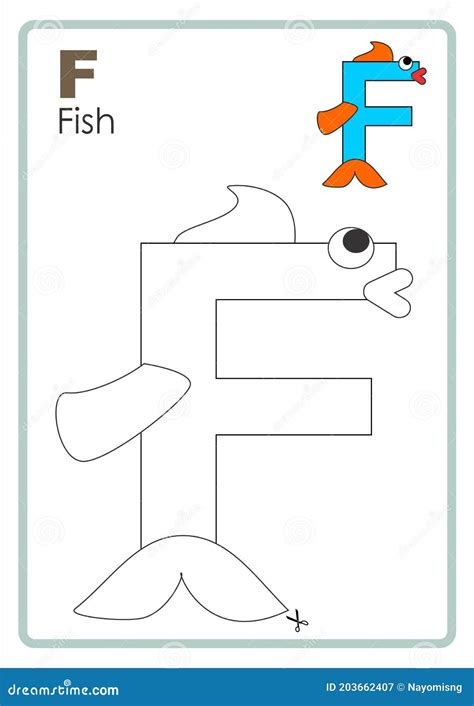 alphabet picture letter  colouring page fish craft stock