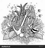 Coral Reef Drawing Underwater Vector Anchor Coloring Ocean Pencil Easy Outline Drawings Pages Sea Tattoo Printable Colouring Seaweed Print Sketch sketch template