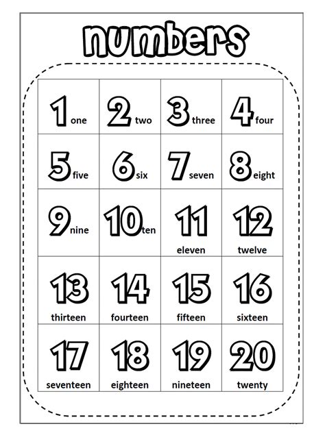 number chart  preschool activity shelter