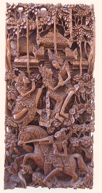 balinese carved wood panel bali indonesia mid  century