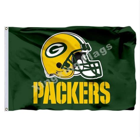 Green Bay Packers Helmet Wordamark Flag 3x5ft Polyester