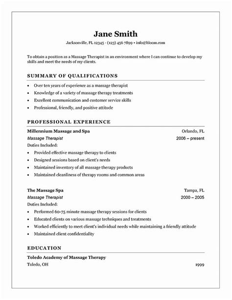 massage therapy resume template awesome