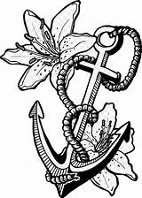 Anchor Tatuajes Colorear Ancla Lillies Tatouage Ancre Tatouages Marins Girly Disegno Lilies Anchors Clipartkey Lily sketch template