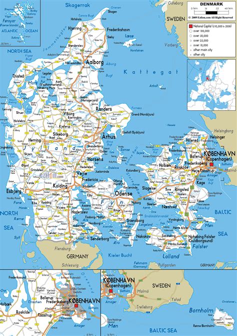 large detailed road map  denmark   cities  airports vidianicom maps