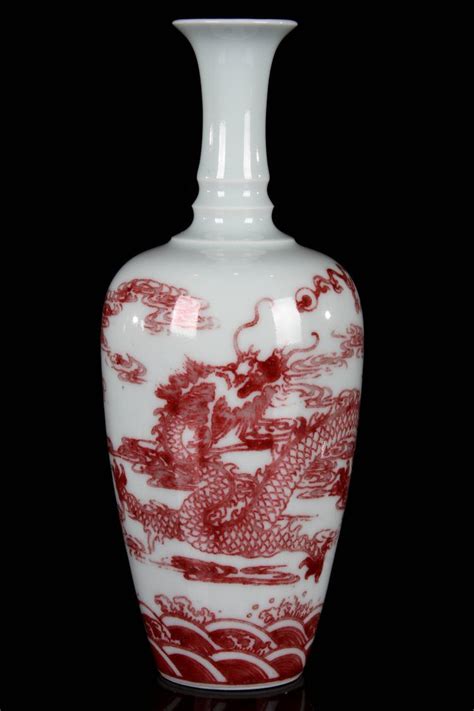 sold price chineseda qing kang xi nian zhimarked red glazed vase painted  dragon figure