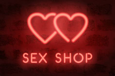 neon sex shop vector sign red glowing hearts stock illustration