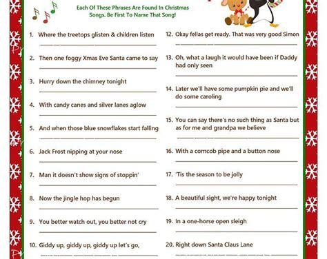 christmas lyrics game  printable printable templates