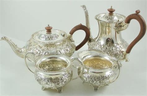 ornate silver  copper monogram  tea set antique english  etsy silver plated tea set