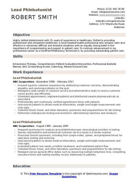 phlebotomy  ekg resume sample resume template