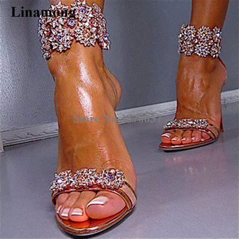 Luxury Women Charming Rhinestone High Heel Sandals Ankle Strap Crystal