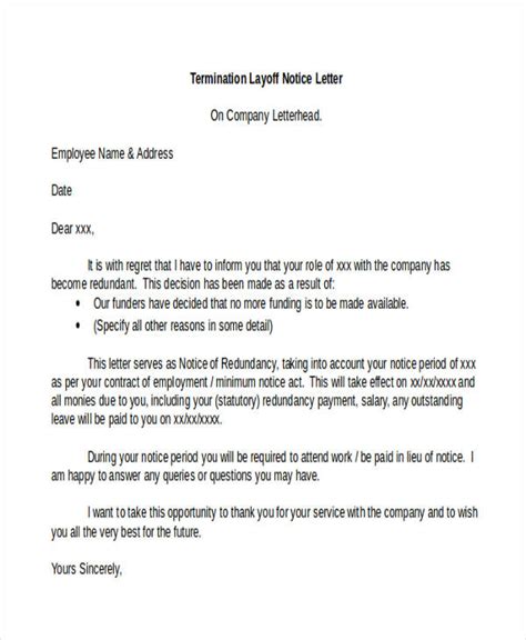 layoff letter  employee sample  punkt
