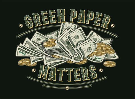 label  heap   dollar bills gold  dollar coins text green paper matters pile