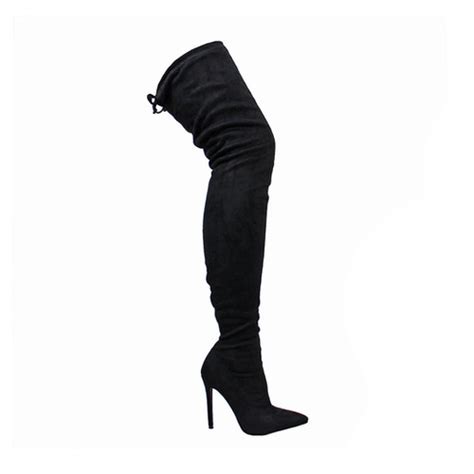 gisele 50 thigh high pointy toe boot with tie back detail liliana