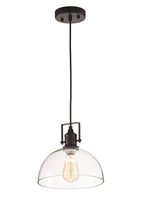 1 Light Black Farmhouse Pendant Ceiling Fixture With Clear Glass Shade