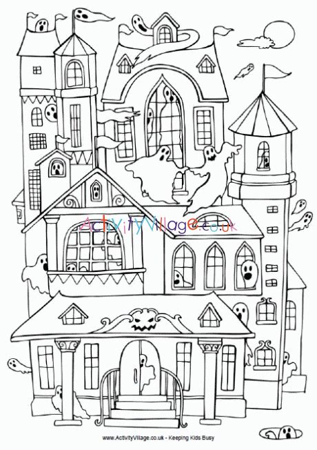 haunted house colouring page