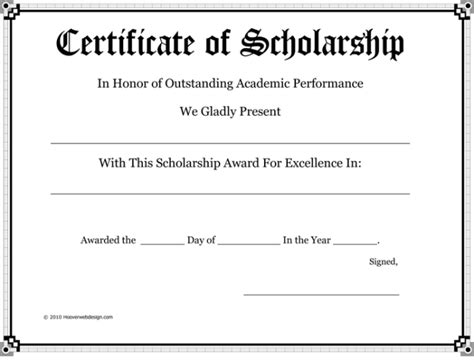 scholarship award certificate templates word