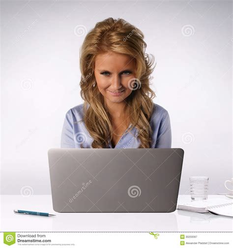 woman behind laptop computer stock image image of lady