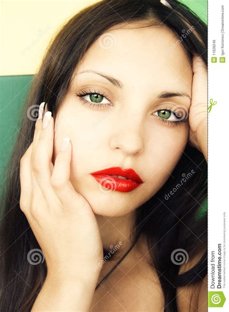 Beautiful Brunette Woman With Green Eyes Royalty Free