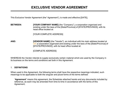 exclusive vendor agreement template