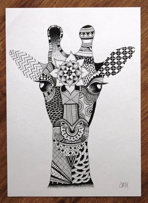 zentangle giraffe ink design  cmhinspired  etsy drawings giraffe