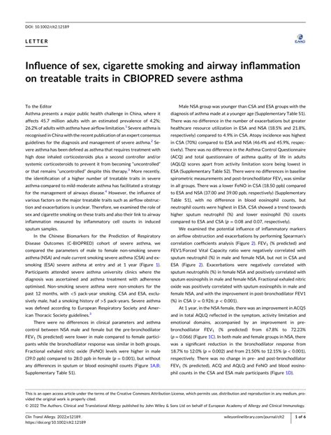 Pdf Influence Of Sex Cigarette Smoking And Airway Inflammation On
