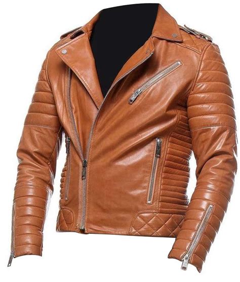 mens tan classic style bikers leather jacket  leather jackets