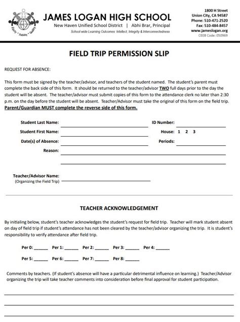 permission slip form template collection