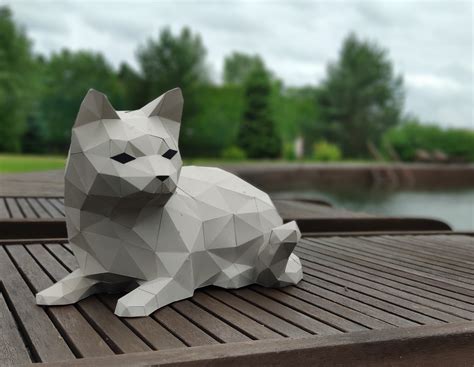 printable diy template  wise cat  poly paper model template