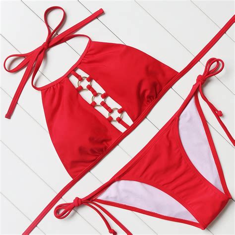 sexy high neck swimsuits bikini swimwear women bather suit solid padded