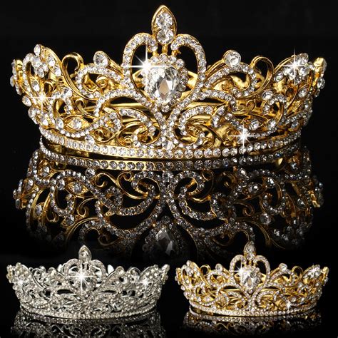 bride gold silver rhinestone crystal crown tiara head jewelry princess
