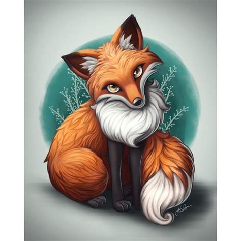 diy diamond painting fluffy red fox cartoon drawing cartoon fox