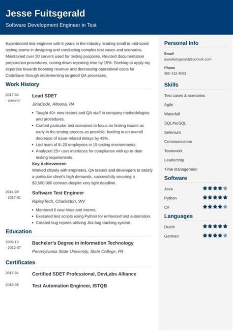 sdet resume sample tips writing guide