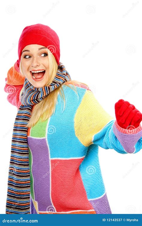 joying winter stock image image  happy mitten female