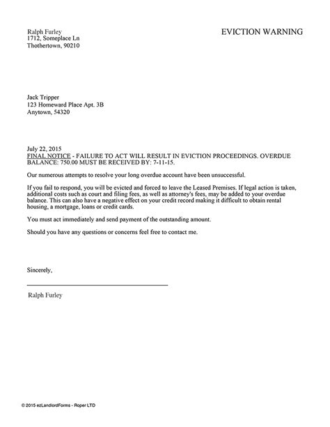 letter  evict tenants  letter template collection