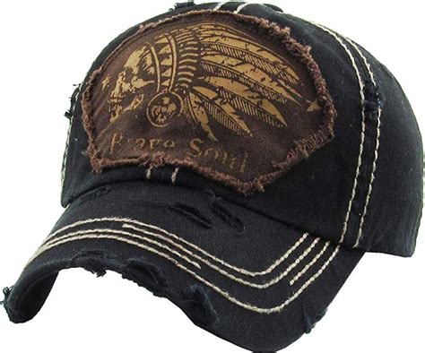 kbvt  blk indian head vintage baseball cap distressed dad hat