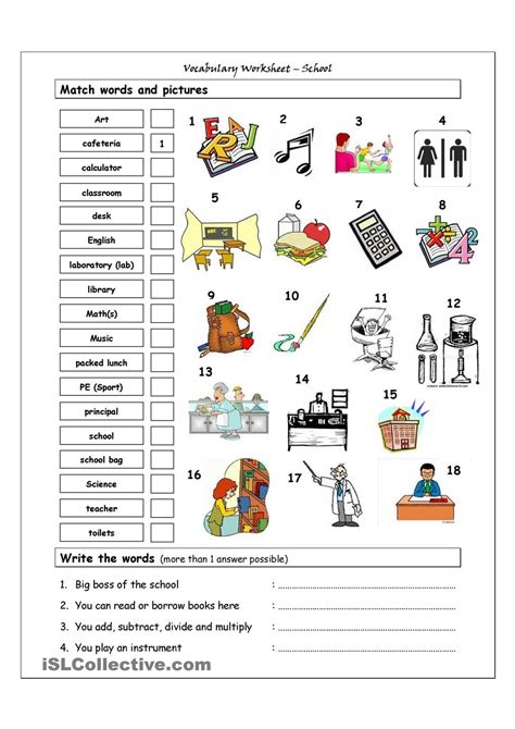class  english nouns worksheet vocabulary matching worksheet