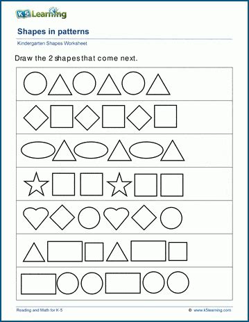 patterns  shapes worksheeets  preschool kindergarten  learning