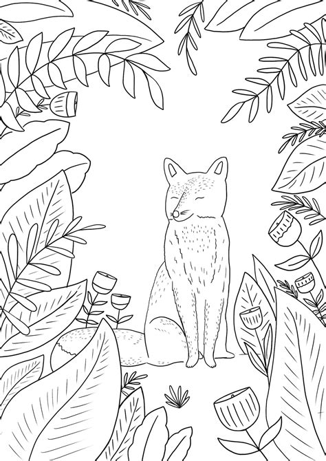 fox  woodland colouring page  kids coluoring page  etsy