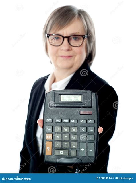 bedrijfs professionele tonende calculator aan camera stock foto image  saldo werkgever